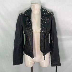 All Saints vintage leather punk rock biker jacket hand studded size small
